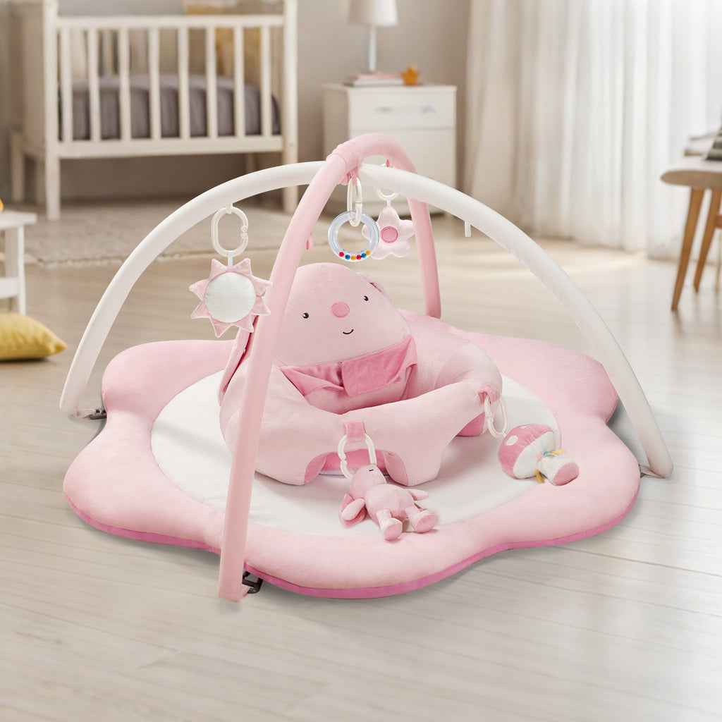 PRVAETU Baby Gym Play Mat, Sitting-up Babies Seats for Infants,with 5 Detachable Toys, Infant Toddler Activity Tummy Time Playmats for Newborn 0-12 Months