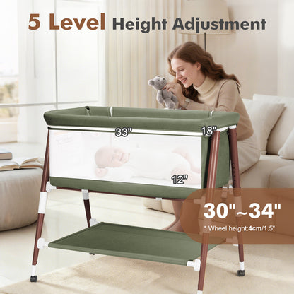 PRVAETU 3 in 1 Bassinet Bedside Sleeper for Baby,Infant Bassinet W/ Music Toy,4 Wheels,Adjustable 5 Height,Mattress,Mosquito Net,Basket,Carry Bag