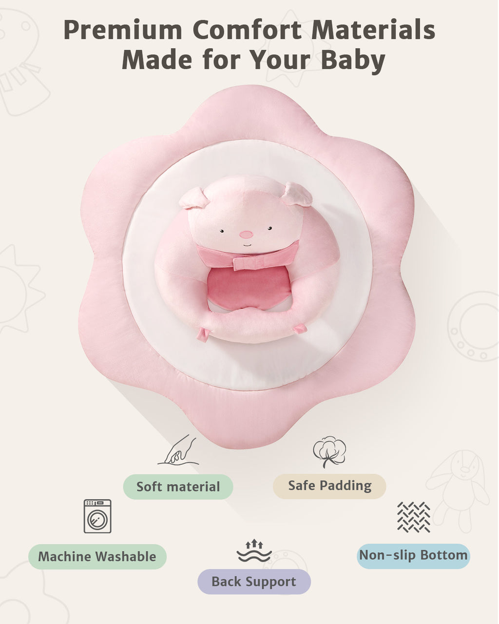 PRVAETU Baby Gym Play Mat, Sitting-up Babies Seats for Infants,with 5 Detachable Toys, Infant Toddler Activity Tummy Time Playmats for Newborn 0-12 Months