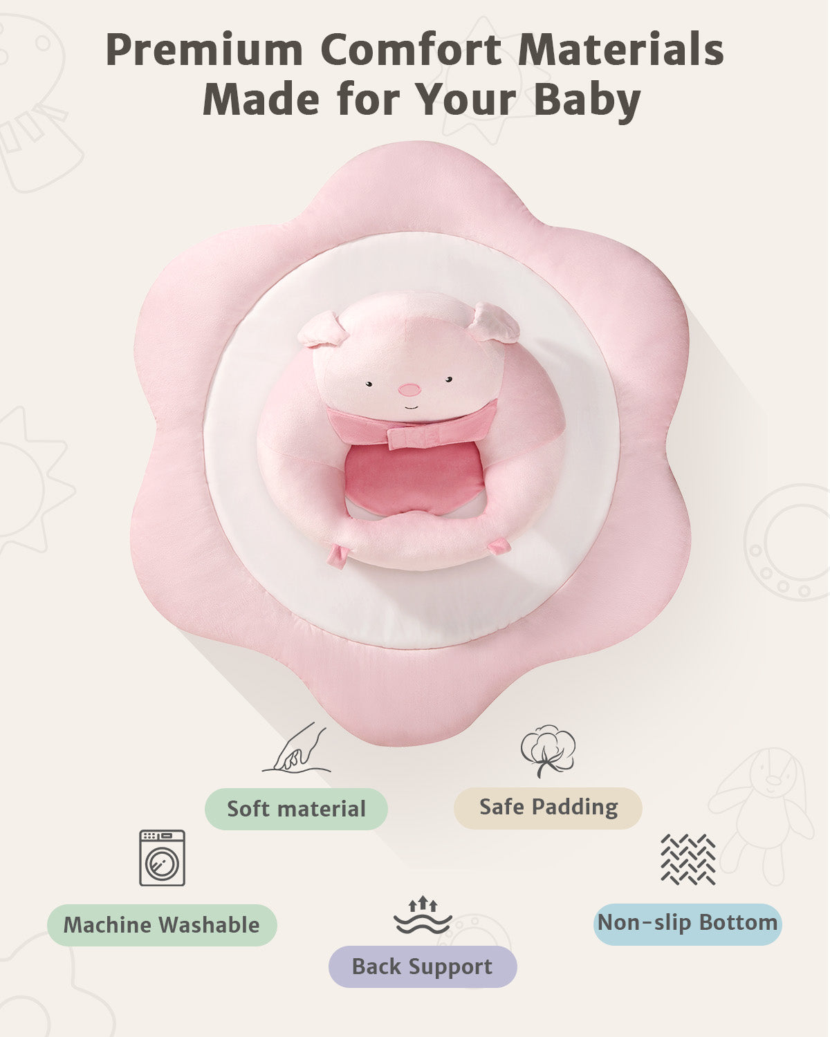 PRVAETU Baby Gym Play Mat, Sitting-up Babies Seats for Infants,with 5 Detachable Toys, Infant Toddler Activity Tummy Time Playmats for Newborn 0-12 Months