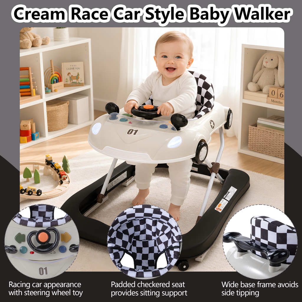 PRVAETU 5 in 1 Baby Walker Car-Shaped with Music,Lights,Foldable,Jumper,Rocking,Removable Plate for Infant Boys 6-18 Months