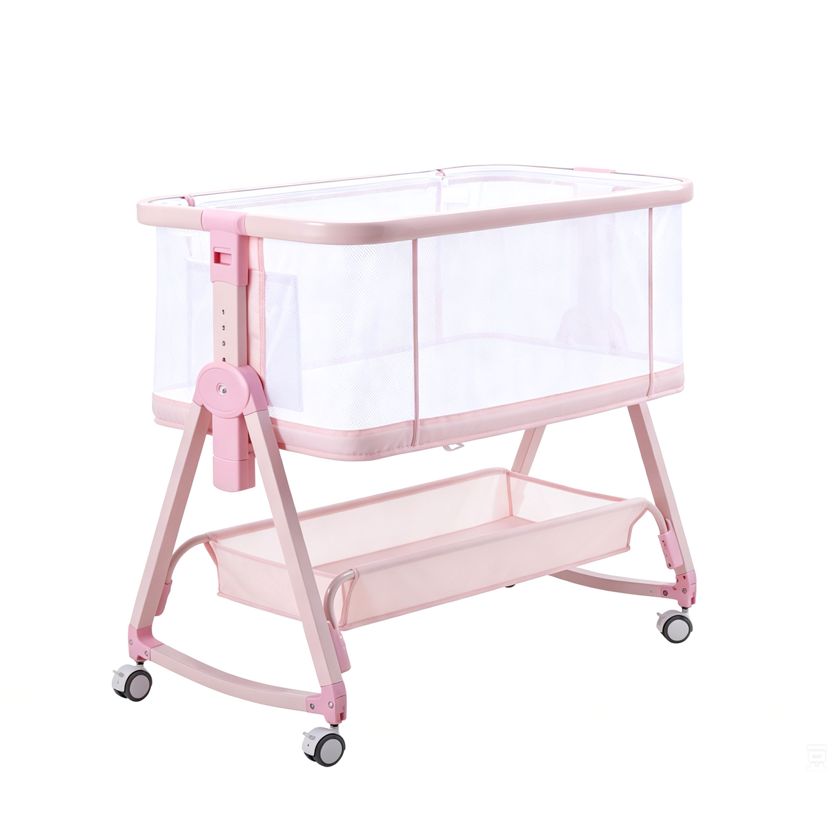 PRVAETU Baby Bassinet Bedside Sleeper, 6-Level Height Adjustable Bedside Crib with 360° Silent Lockable Wheels, Portable Bassinet for Newborns and Infants