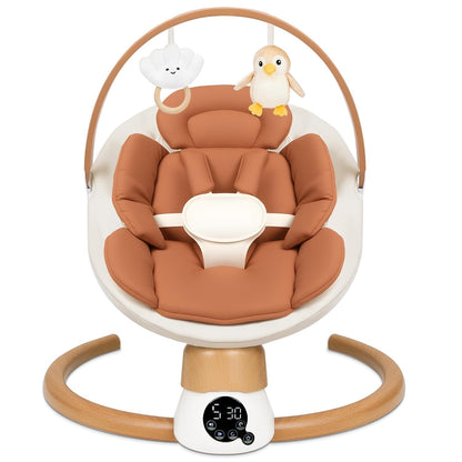 PRVAETU Electric Baby Swing for Infants, Portable Swing with Bluetooth,5 Speeds,3 Timers,10 Lullabies,5-Point Harness,Remote Control