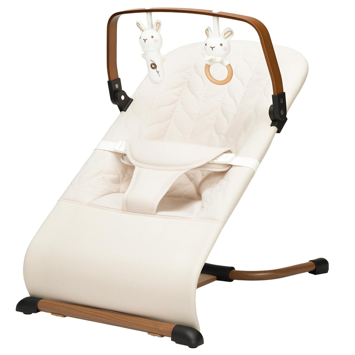 PRVAETU 3 in 1 Baby Bouncer (Sit, Play & Relax),3 Recline Positions,Foldable Baby Rocker Chair W/ Removable Wooden Bar for 0-12 Months Infant & Toddler