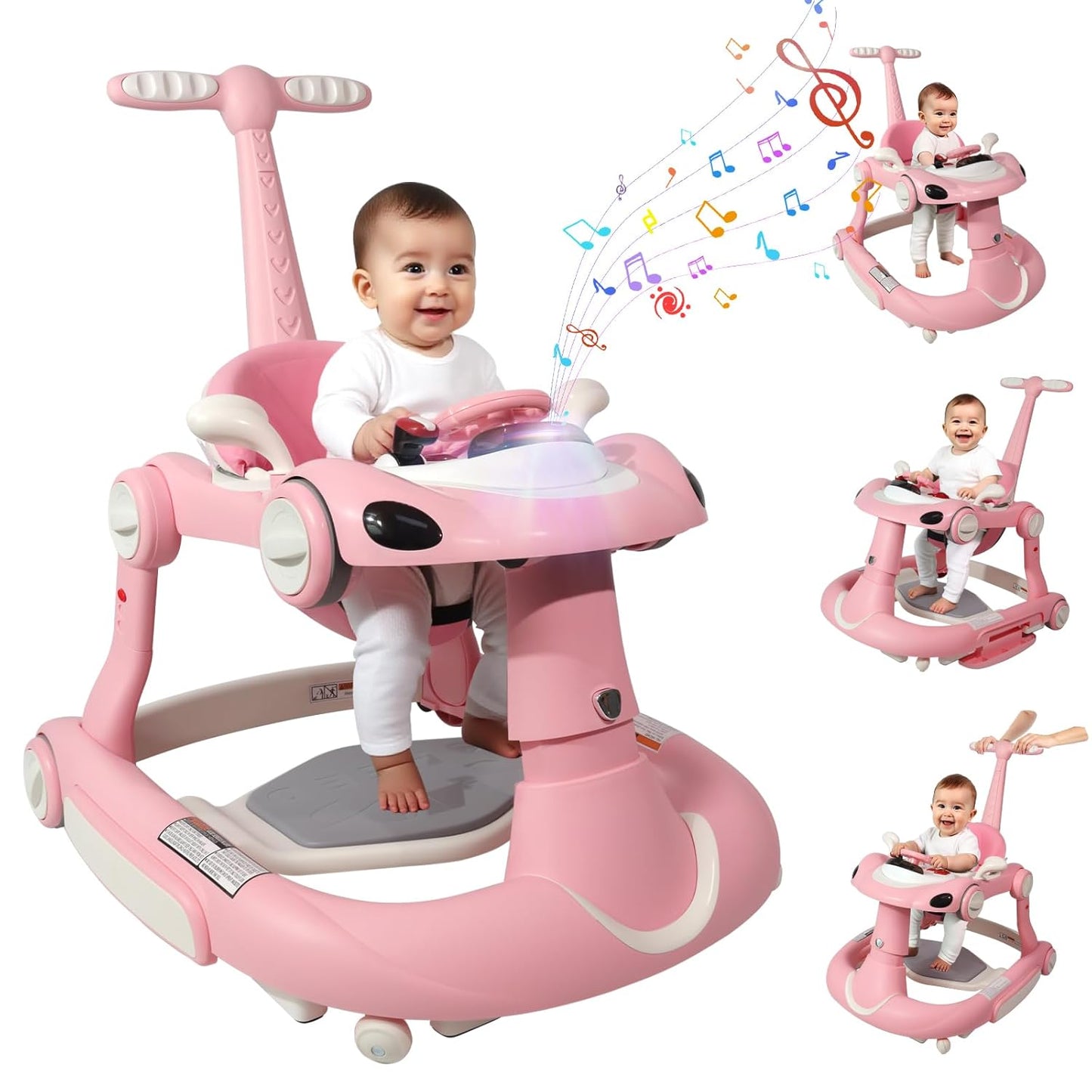 PRVAETU 5 in 1 Baby Walker for Boys Girls,Foldable,Music,Light,Jumper,Rocking,Push,Height Adjustable Training Activity for Babies Infant 6-18 Months