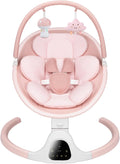 PRVAETU Baby Swing for Newborn Infants, Bluetooth Enabled, 5 Adjustable Speeds, Soothing Melodies & 5-Point Safety Harness,Pink