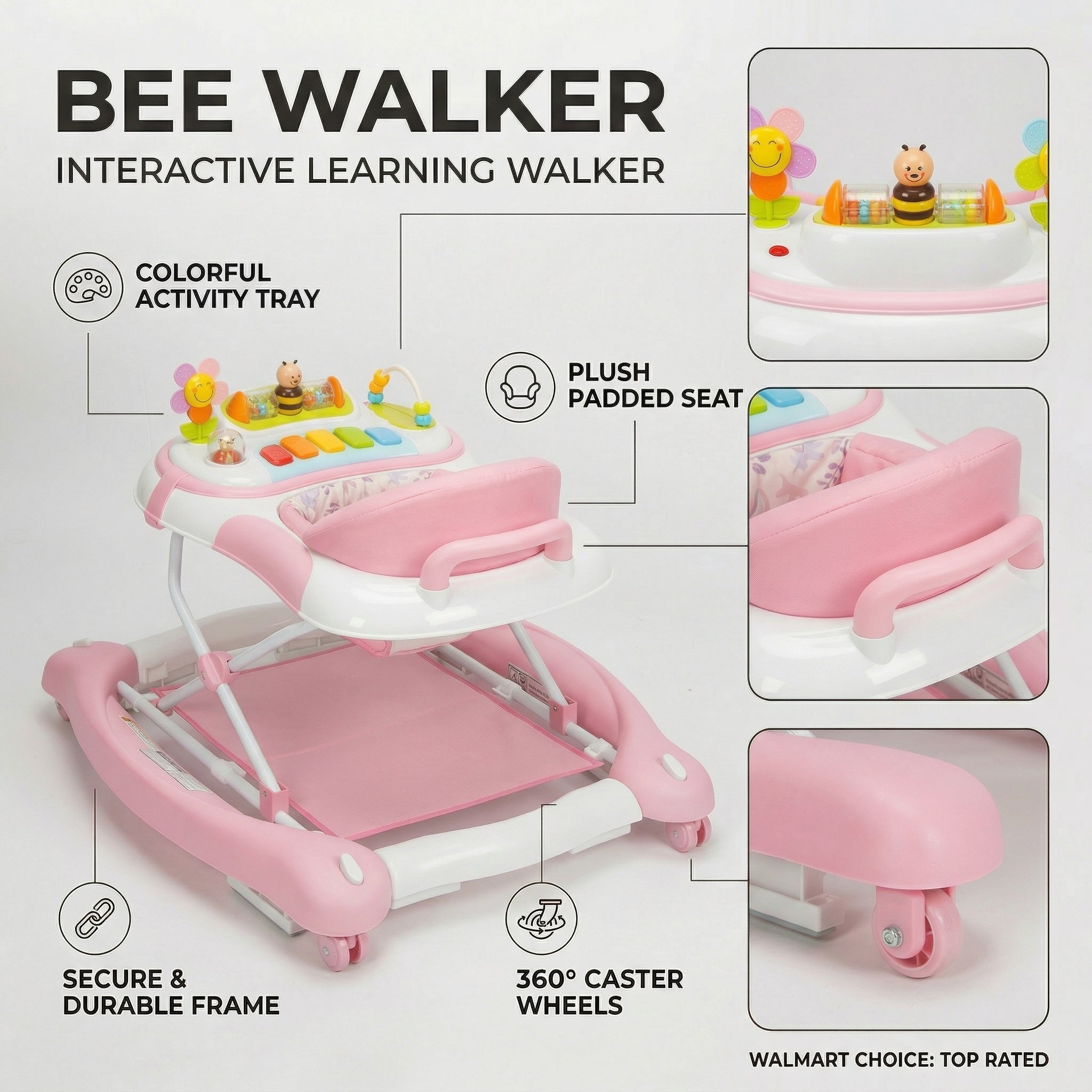 SIYI-Baby Walker,5-in-1 Activity Walker,Activity Center,Jumper,Push walker Rocker,W/Wheels,Music and Lights Toys,Foldable,for 6-18 Months Boys Girls