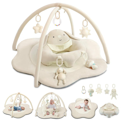 PRVAETU Baby Gym Play Mat, Sitting-up Babies Seats for Infants,with 5 Detachable Toys, Infant Toddler Activity Tummy Time Playmats for Newborn 0-12 Months