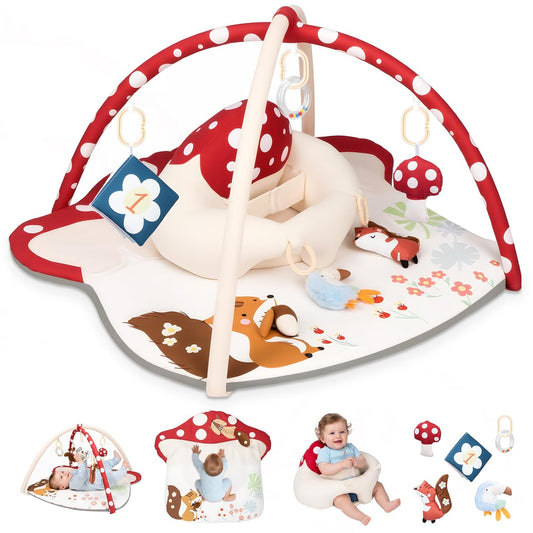 PRVAETU Baby Play Mats Tummy Time Mat for Infant Washable Padded Baby Activity Center with Detachable Toys Non-Slip Baby Gym Playmat