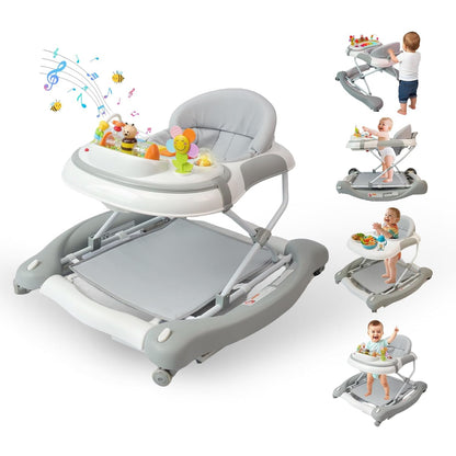 PRVAETU 5 in 1 Baby Walker (Walk,Jumper,Rocking,Push,Eating Mode) for Boys Girls,Foldable,Music & Light,Height Adjustable,Wheels for Infant Babies