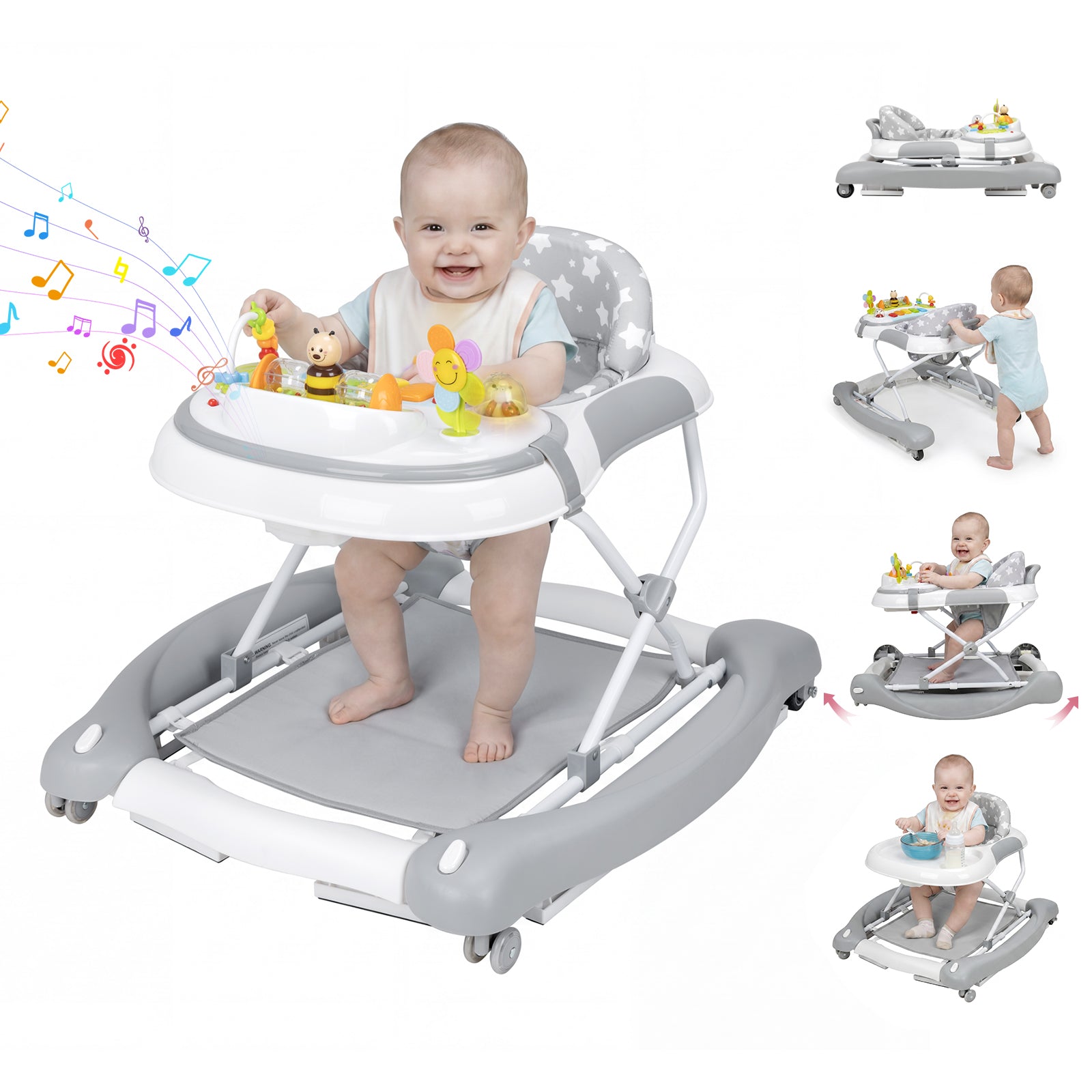 SH-PRVAETU 5 in 1 Baby Walker,Jumper,Rocking,Push,Eating Mode for Boys Girls,Foldable,Music & Light,Height Adjustable,Wheel for Infant,