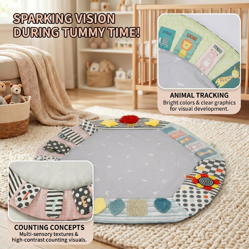 SY-Baby Play Mat with Wooden Play Gym and Detachable Sensory Toys for Infants, Tummy Time Activity Mat, Newborn Baby Gift