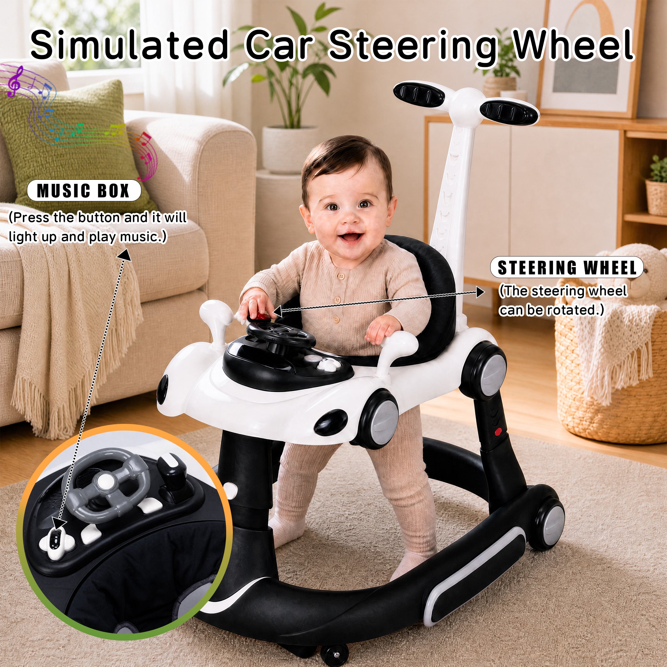 SIYI-Baby walker Baby Walker 5-in-1 for 6-18 Months Toddler, Interactive Sit-to-Stand Learning Walker with Music Lights, Bounce Panel, Lockable Wheels,