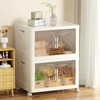 Storage Bins Storage Containers with Wheels and Magnetic Doors, Plastic Clothes Closet Organizers and Storage Box for Home and Office