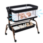 PRVATEU 4-in-1 Baby Bassinet Bedside Sleeper with Rocking Mode,8 Adjustable Heights,Wheels and Storage Basket,Beige