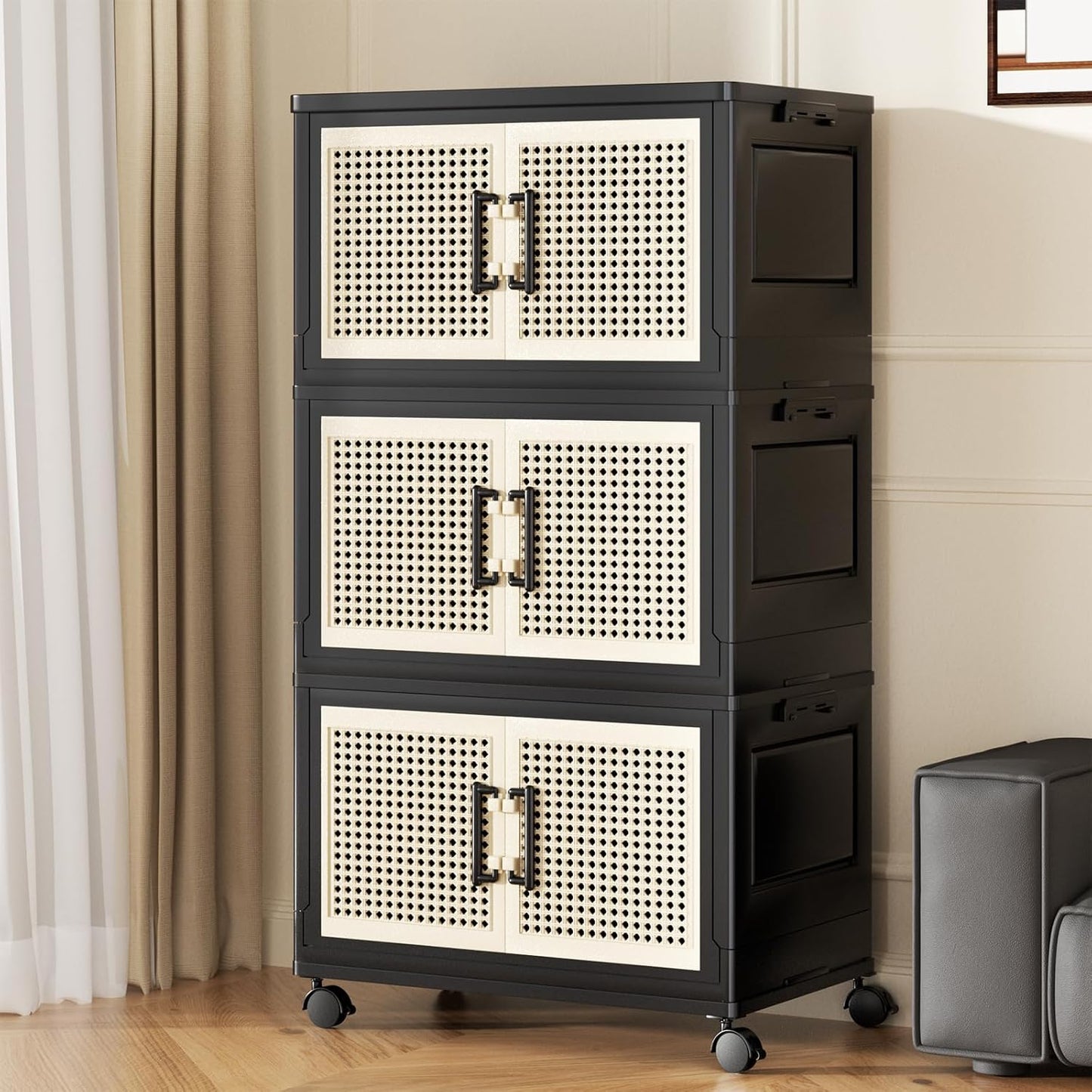 PRVAETU Stackable Storage Bins with Lids Storage Containers W/ Wheels,Collapsible Plastic Closet Organizers for Home,Office,Dorm
