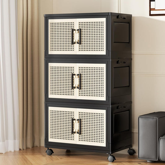 PRVAETU Stackable Storage Bins with Lids Storage Containers W/ Wheels,Collapsible Plastic Closet Organizers for Home,Office,Dorm