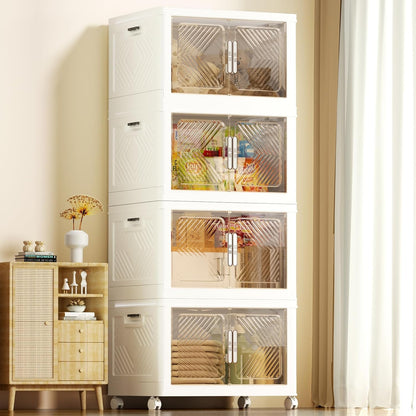 Storage Bins Storage Containers with Wheels and Magnetic Doors, Plastic Clothes Closet Organizers and Storage Box for Home and Office
