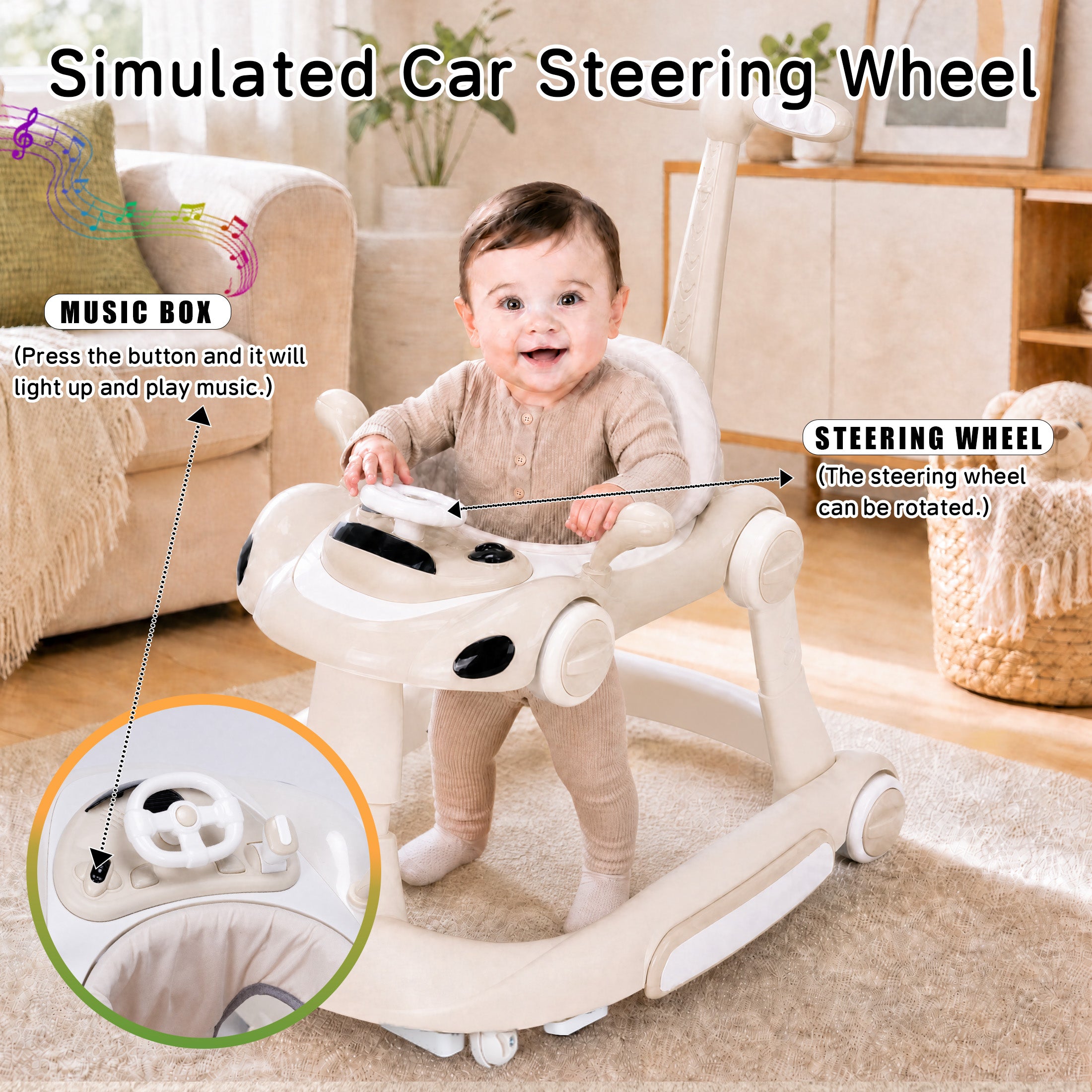 SIYI-Baby walker Baby Walker 5-in-1 for 6-18 Months Toddler, Interactive Sit-to-Stand Learning Walker with Music Lights, Bounce Panel, Lockable Wheels,