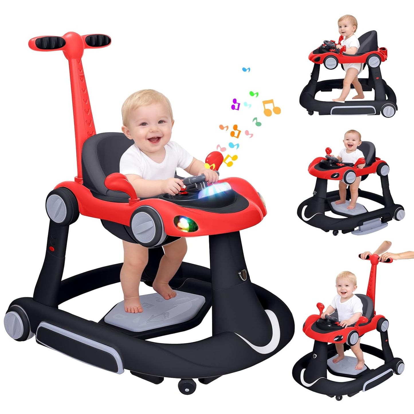 PRVAETU 5 in 1 Baby Walker for Boys Girls,Foldable,Music,Light,Jumper,Rocking,Push,Height Adjustable Training Activity for Babies Infant 6-18 Months