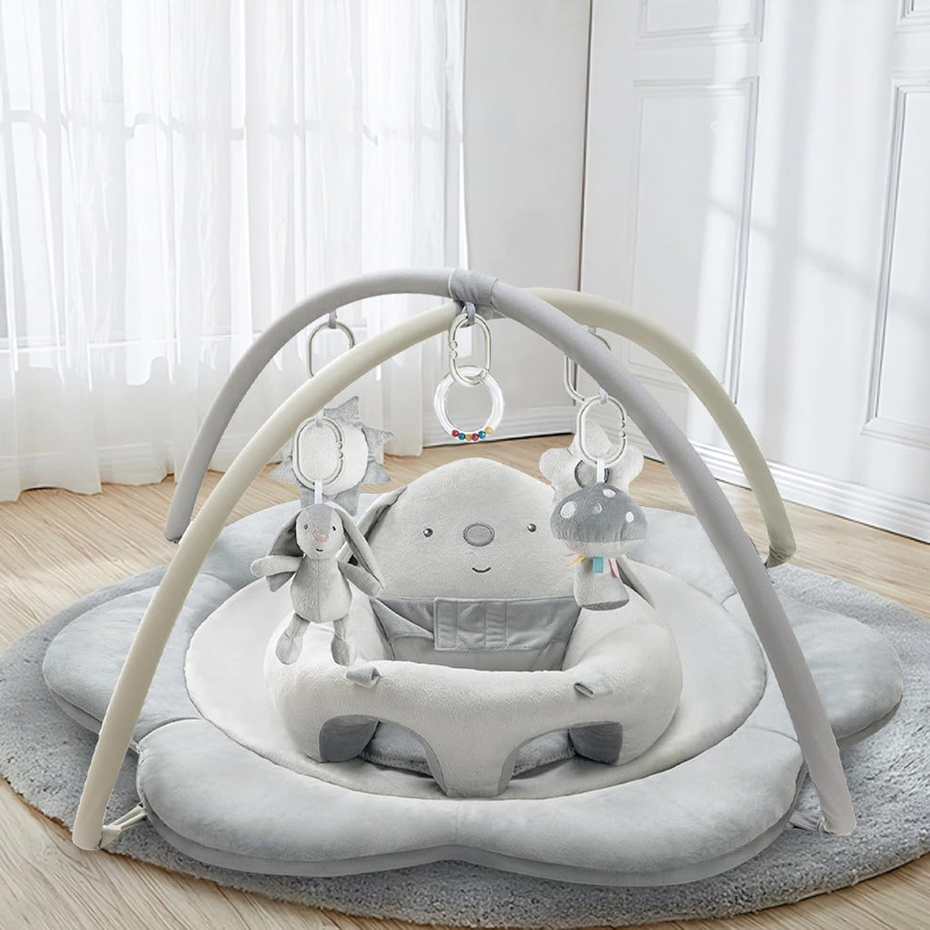 PRVAETU Baby Gym Play Mat, Sitting-up Babies Seats for Infants,with 5 Detachable Toys, Infant Toddler Activity Tummy Time Playmats for Newborn 0-12 Months