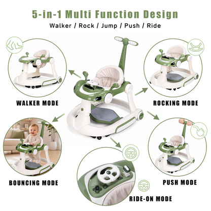 PRVAETU 5 in 1 Baby Walker for Boys Girls,Foldable,Music,Light,Jumper,Rocking,Push,Height Adjustable Training Activity for Babies Infant 6-18 Months