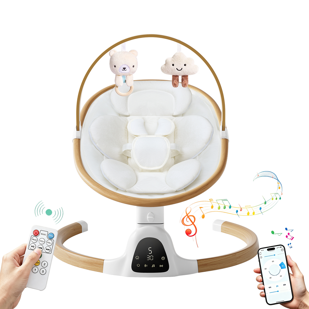 PRVAETU Baby Swing for Infants,5 Speeds,10 Lullabies,5-Point Harness,Electric Rocking Chair for Toddlers with Bluetooth,Remote Control,Touch Panel