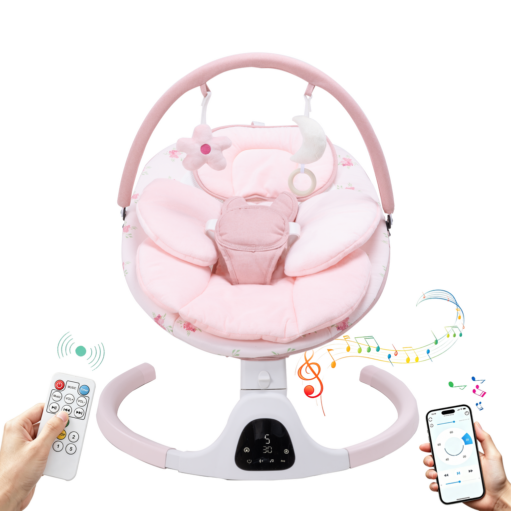 PRVAETU Baby Swing for Infants,5 Speeds,10 Lullabies,5-Point Harness,Electric Rocking Chair for Toddlers with Bluetooth,Remote Control,Touch Panel