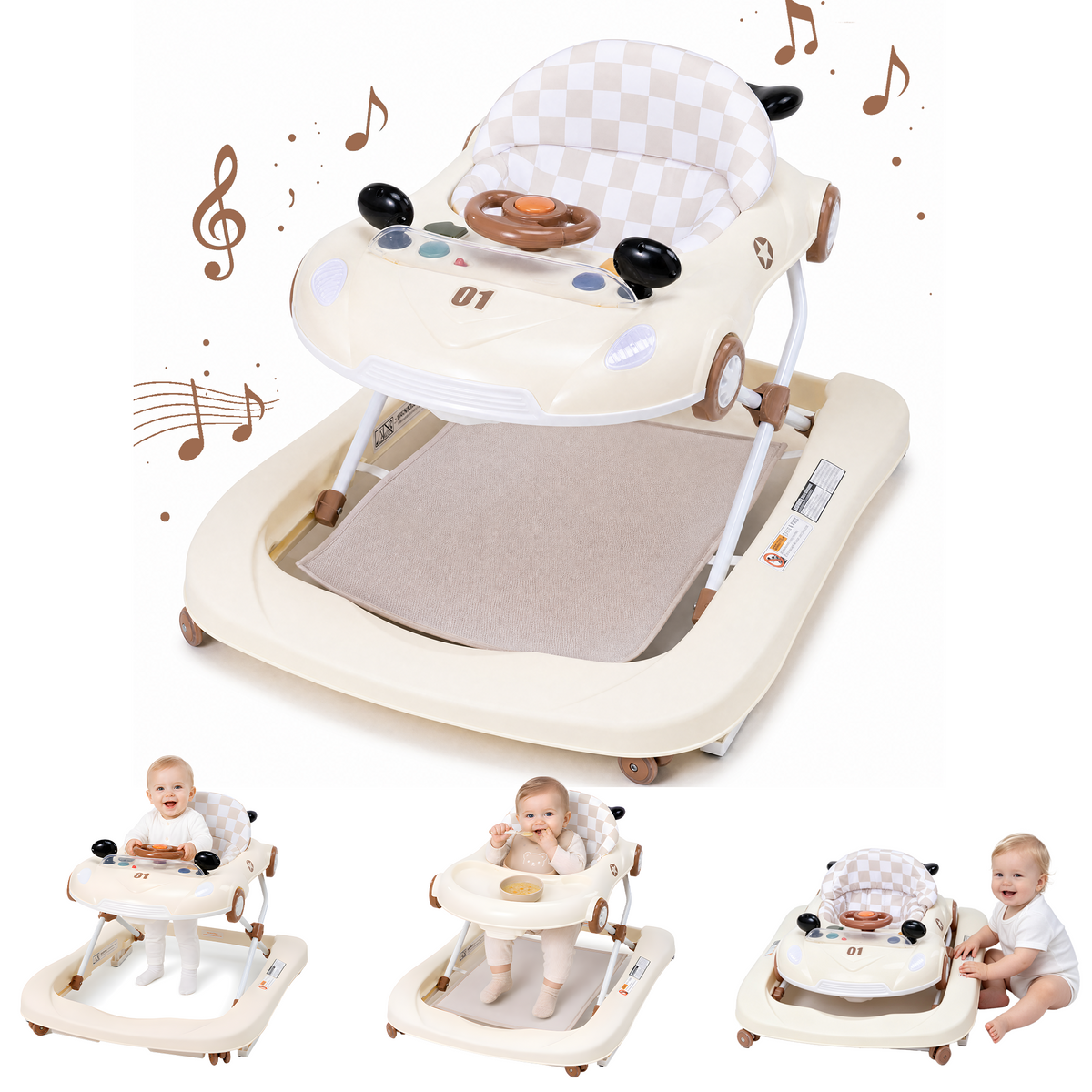 PRVAETU 5 in 1 Baby Walker Car-Shaped with Music,Lights,Foldable,Jumper,Rocking,Removable Plate for Infant Boys 6-18 Months