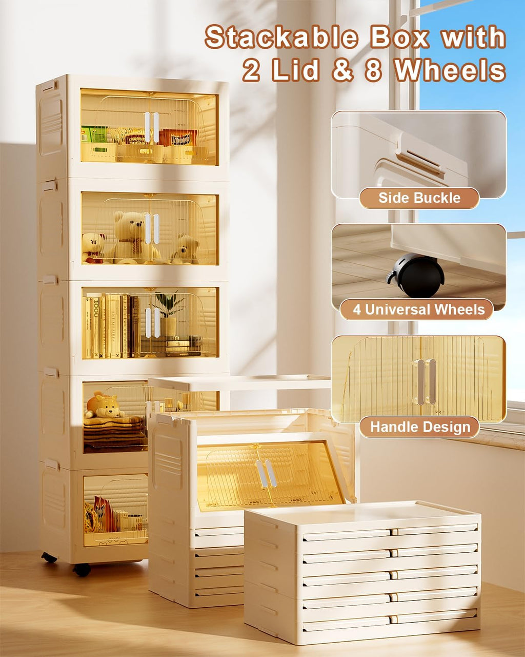 suihuooo Total 228QT Stackable Storage Bins with Lids 3 Pack And Wheels