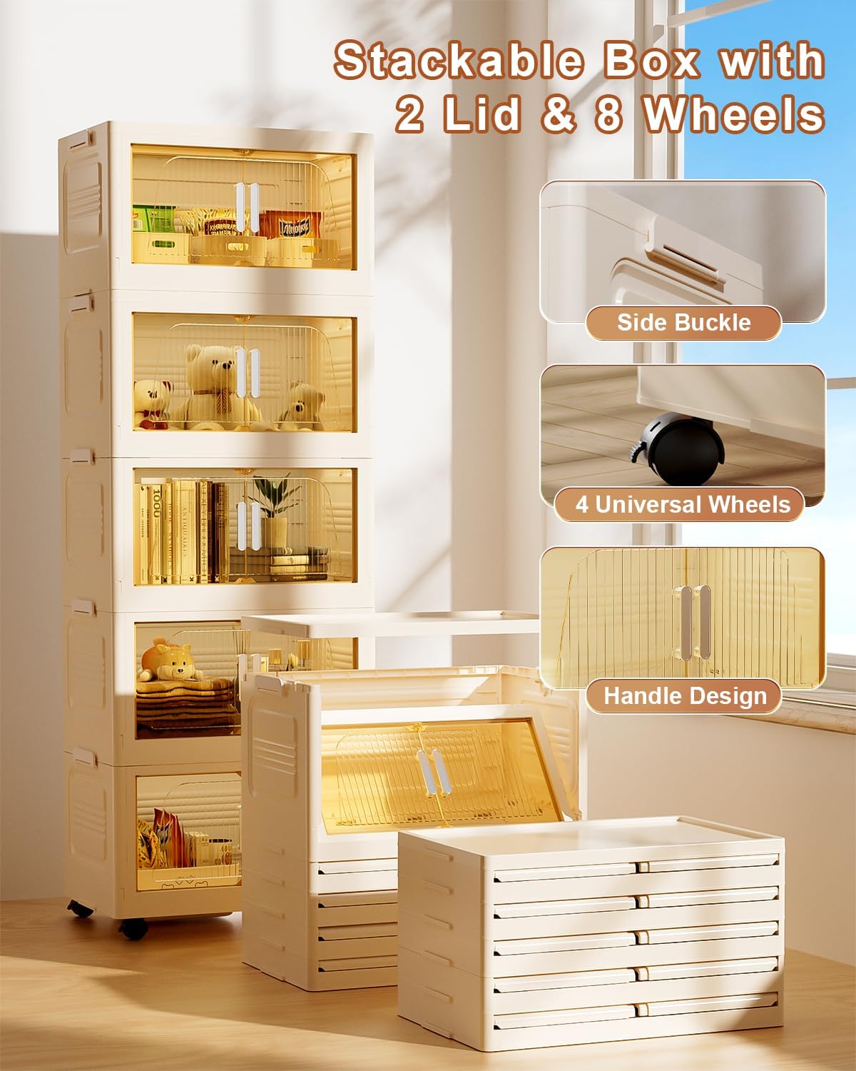 suihuooo Total 228QT Stackable Storage Bins with Lids 3 Pack And Wheels