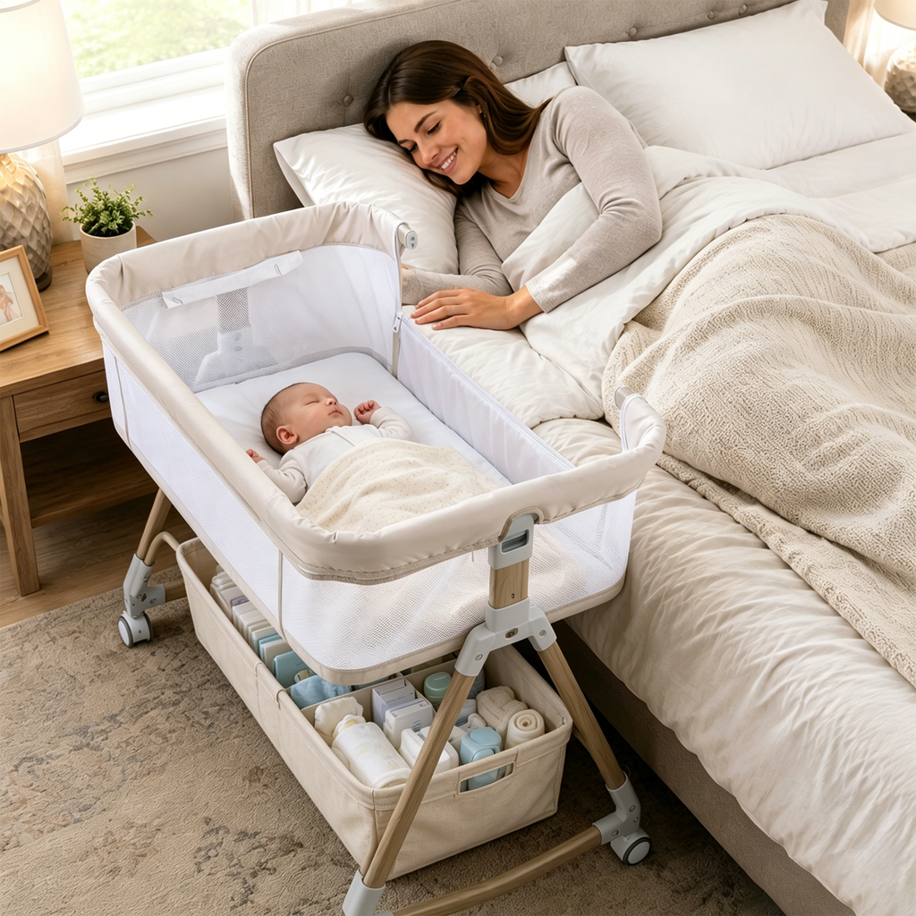 605 baby bassinet  Baby Bassinet, 3-in-1 Baby Bassinet Bedside Sleeper,Rocking Crib with Wheels, Adjustable Easy Folding Portable for Infant Newborn