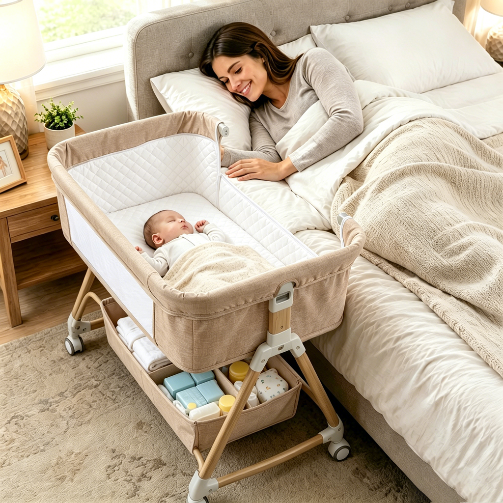 605 baby bassinet  Baby Bassinet, 3-in-1 Baby Bassinet Bedside Sleeper,Rocking Crib with Wheels, Adjustable Easy Folding Portable for Infant Newborn
