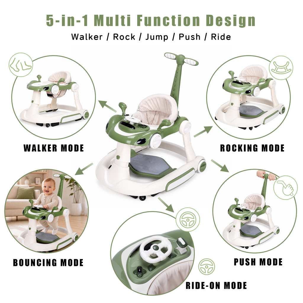 SIYI-Baby walker Baby Walker 5-in-1 for 6-18 Months Toddler, Interactive Sit-to-Stand Learning Walker with Music Lights, Bounce Panel, Lockable Wheels,