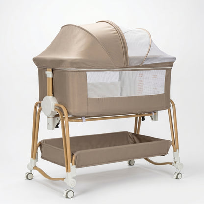 Baby Bassinet, Bedside Bassinet for Baby, Bassinet Bedside Sleeper with Mattress, Storage Basket and 4 Auto-Lock Wheels, Full-Mesh Sides, Bedside Mini Crib for Newborn (Beige)
