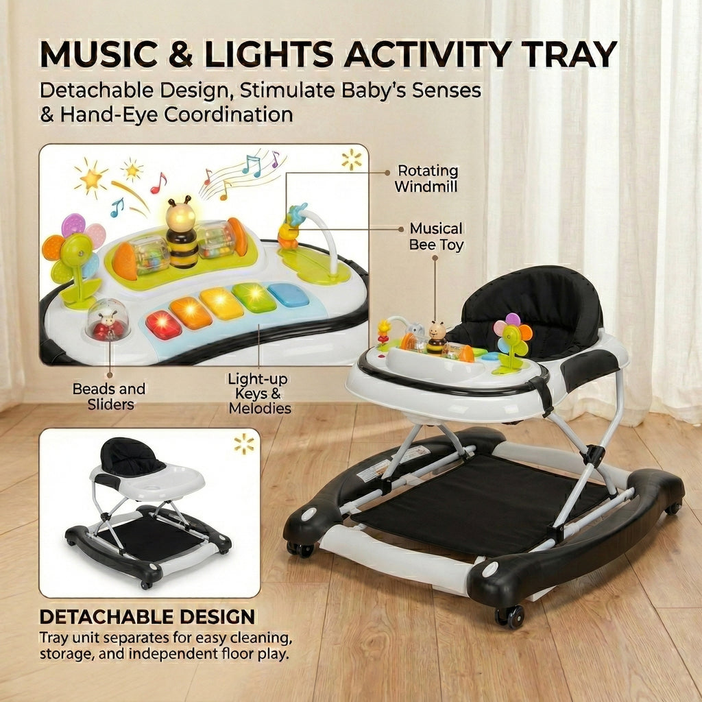 SIYI-Baby Walker,5-in-1 Activity Walker,Activity Center,Jumper,Push walker Rocker,W/Wheels,Music and Lights Toys,Foldable,for 6-18 Months Boys Girls