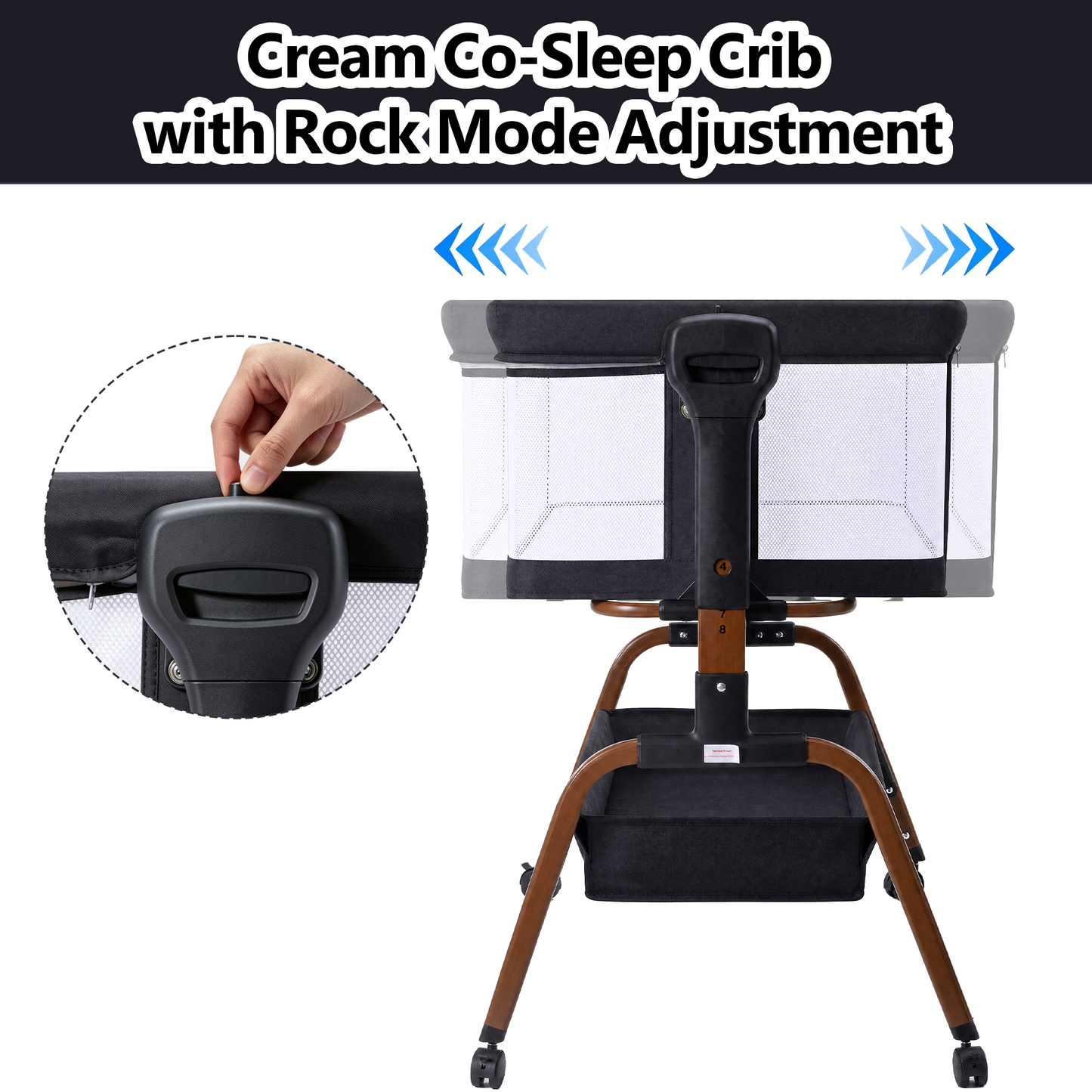 PRVATEU 4-in-1 Baby Bassinet Bedside Sleeper with Rocking Mode,8 Adjustable Heights,Wheels and Storage Basket,Beige