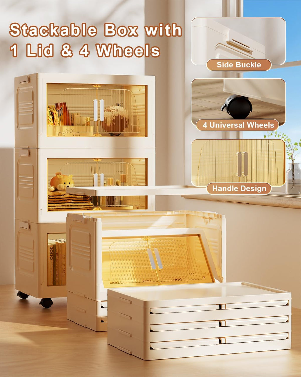 suihuooo Total 228QT Stackable Storage Bins with Lids 3 Pack And Wheels