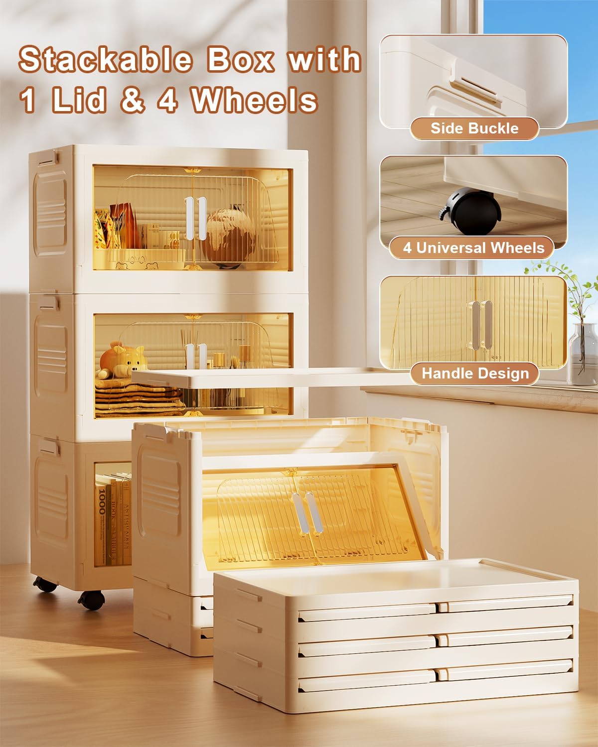 suihuooo Total 228QT Stackable Storage Bins with Lids 3 Pack And Wheels