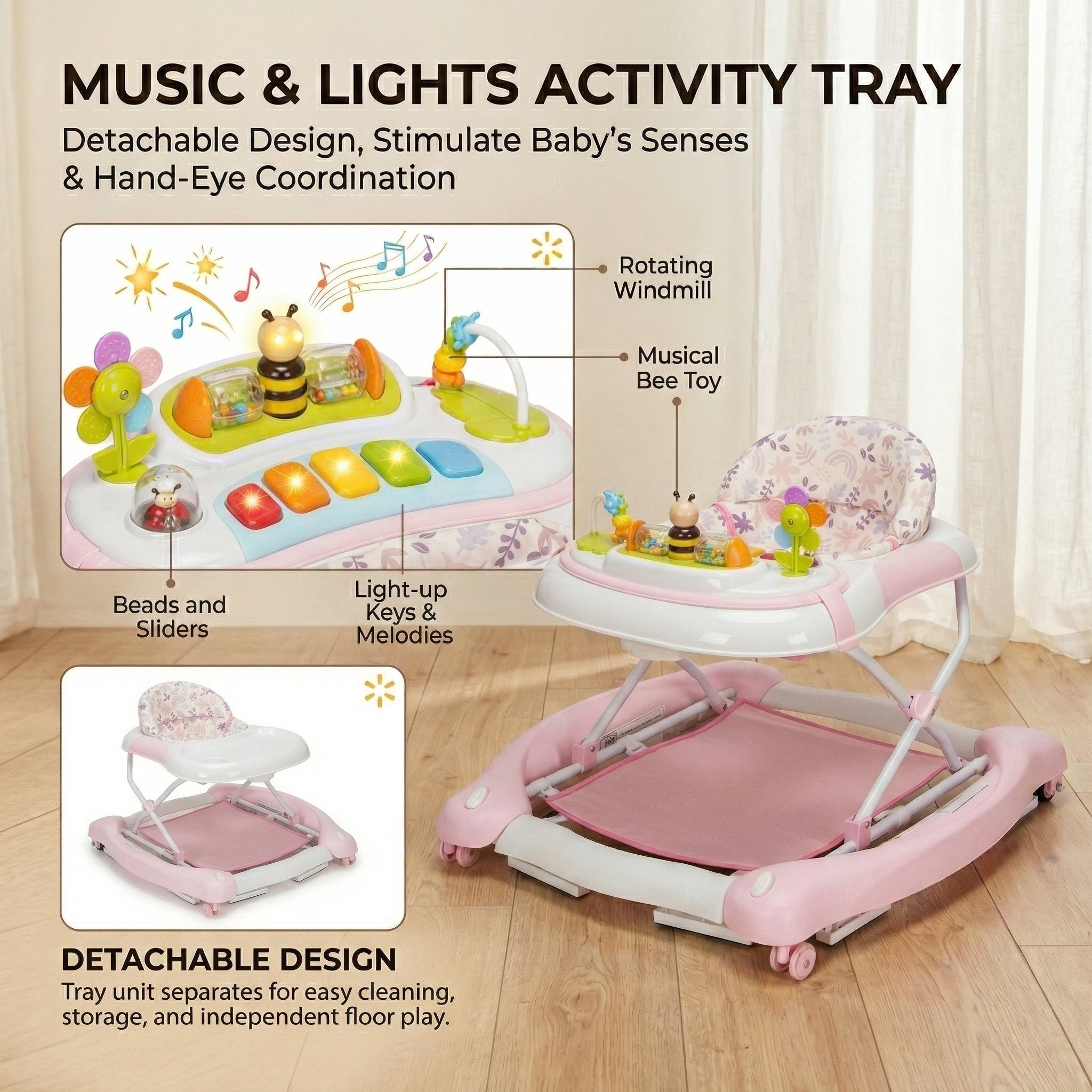 SIYI-Baby Walker,5-in-1 Activity Walker,Activity Center,Jumper,Push walker Rocker,W/Wheels,Music and Lights Toys,Foldable,for 6-18 Months Boys Girls