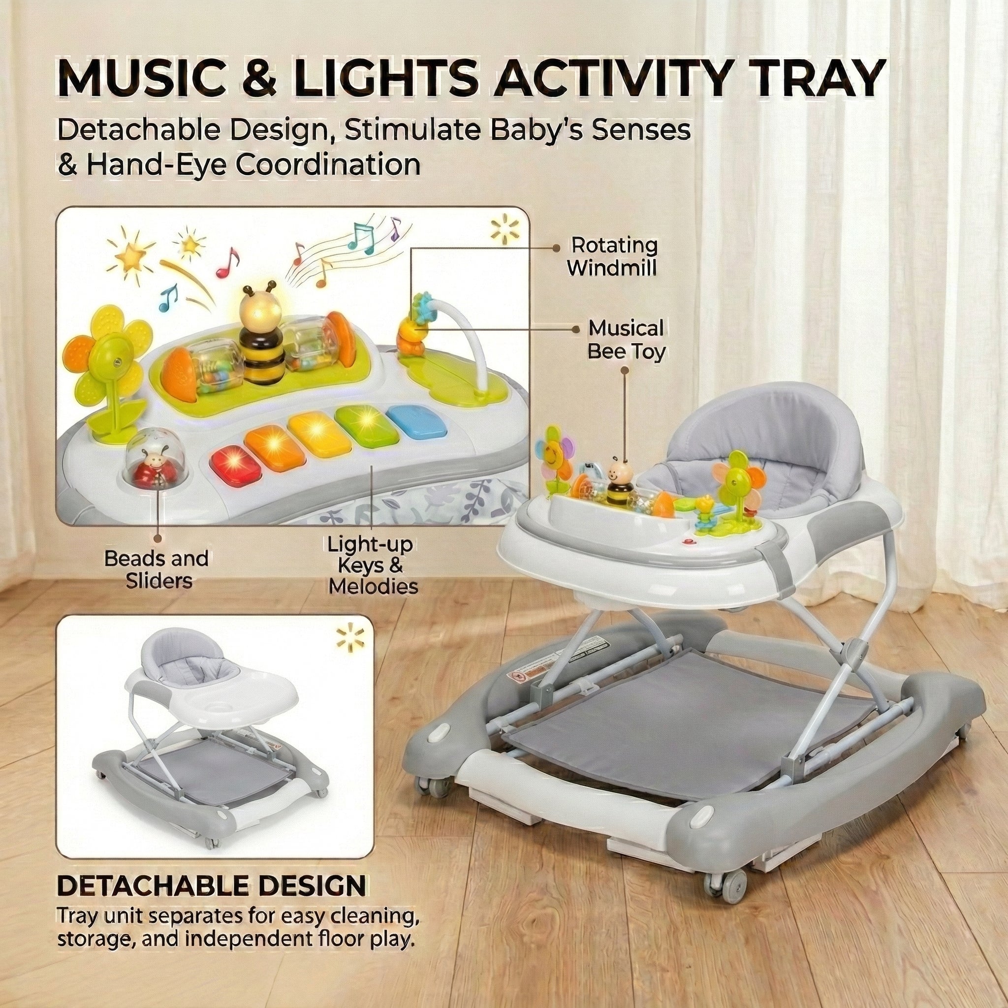 SIYI-Baby Walker,5-in-1 Activity Walker,Activity Center,Jumper,Push walker Rocker,W/Wheels,Music and Lights Toys,Foldable,for 6-18 Months Boys Girls