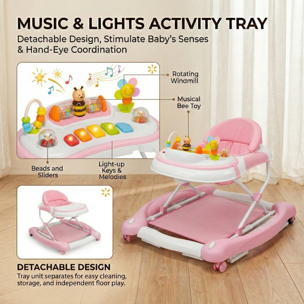 SIYI-Baby Walker,5-in-1 Activity Walker,Activity Center,Jumper,Push walker Rocker,W/Wheels,Music and Lights Toys,Foldable,for 6-18 Months Boys Girls