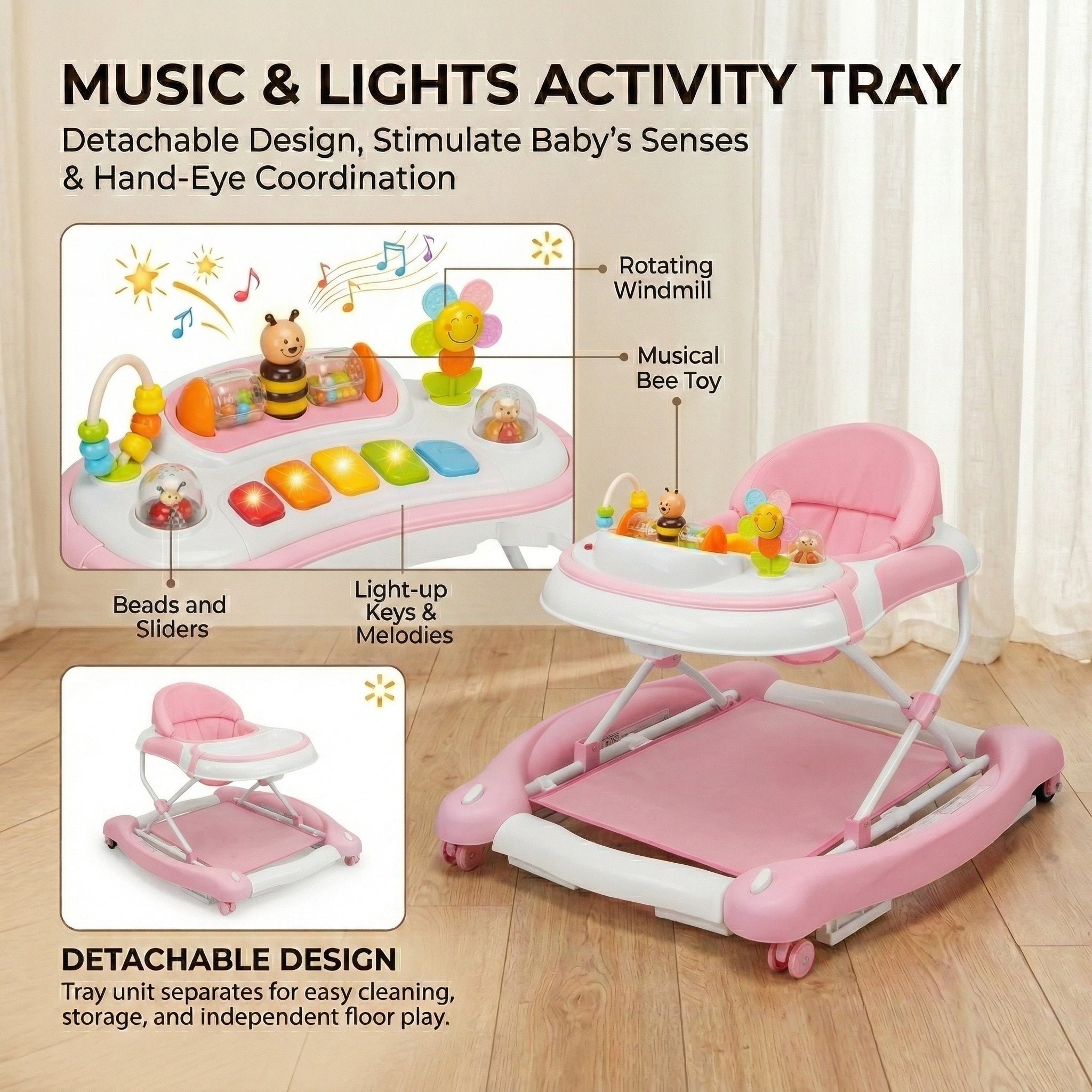SIYI-Baby Walker,5-in-1 Activity Walker,Activity Center,Jumper,Push walker Rocker,W/Wheels,Music and Lights Toys,Foldable,for 6-18 Months Boys Girls