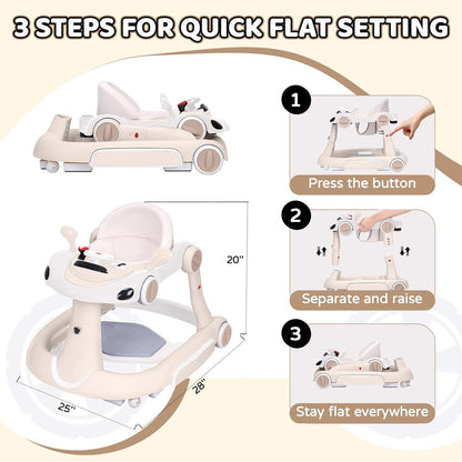 PRVAETU 5 in 1 Baby Walker for Boys Girls,Foldable,Music,Light,Jumper,Rocking,Push,Height Adjustable Training Activity for Babies Infant 6-18 Months