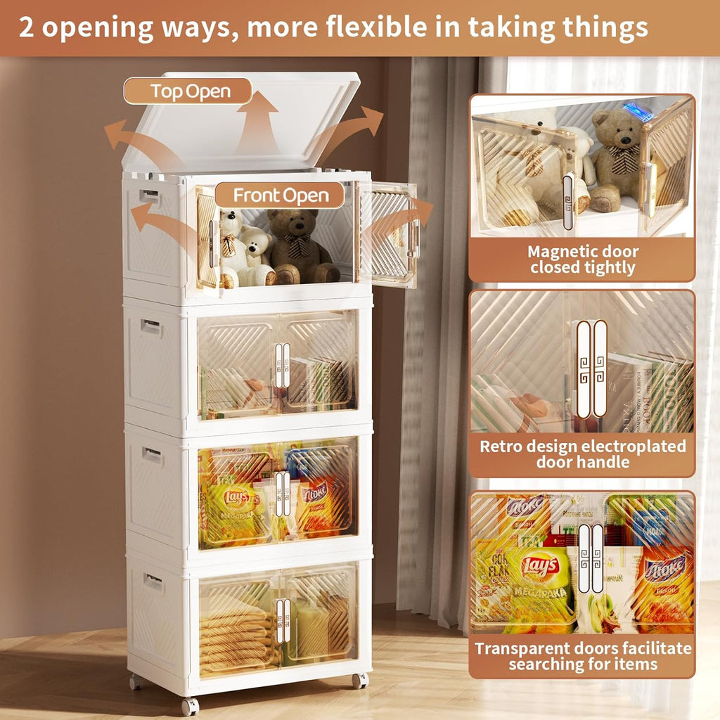 Storage Bins Storage Containers with Wheels and Magnetic Doors, Plastic Clothes Closet Organizers and Storage Box for Home and Office