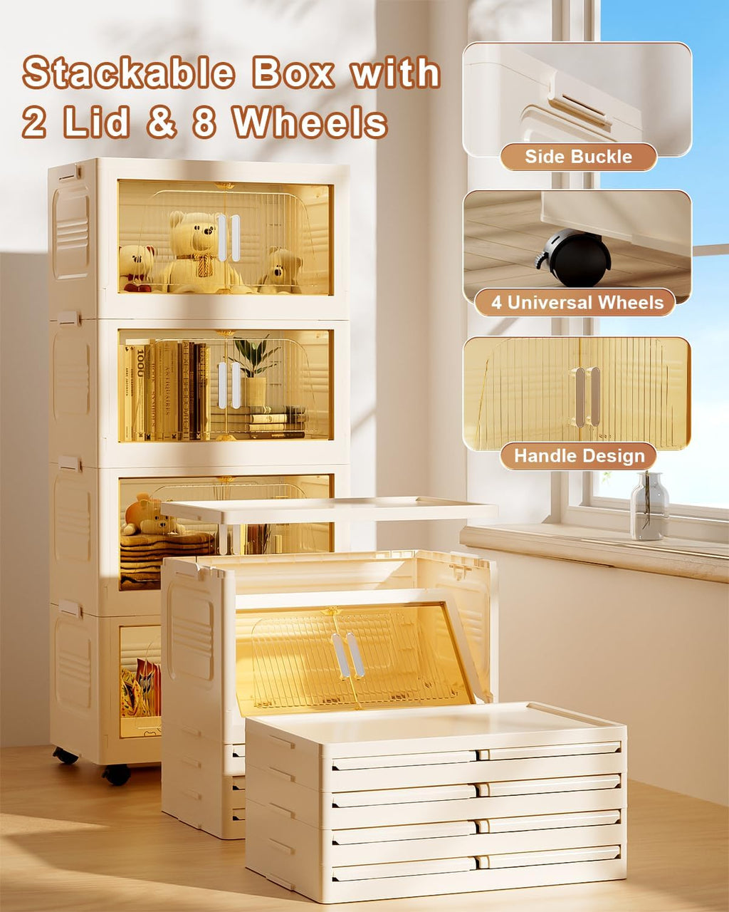 suihuooo Total 228QT Stackable Storage Bins with Lids 3 Pack And Wheels
