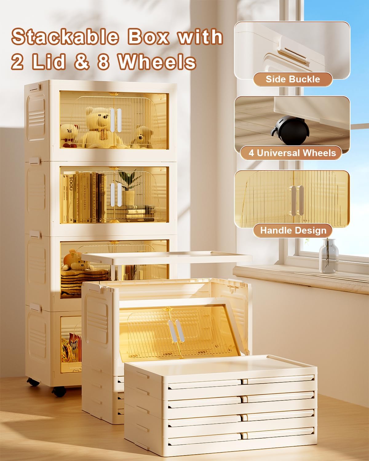 suihuooo Total 228QT Stackable Storage Bins with Lids 3 Pack And Wheels