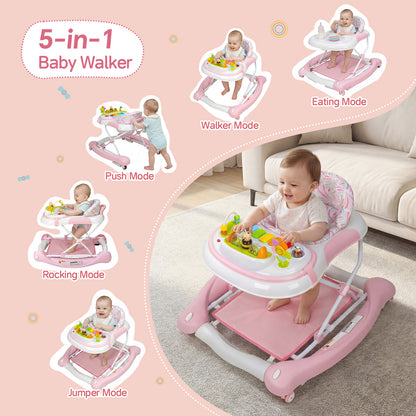 SH-PRVAETU 5 in 1 Baby Walker,Jumper,Rocking,Push,Eating Mode for Boys Girls,Foldable,Music & Light,Height Adjustable,Wheel for Infant,