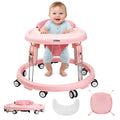 PRVAETU Foldable Baby Walker Activity Center W/ Wheels,Height Adjustable W/ Dinner Plate & Foot Pad for 6-18 Months Babies Infant Boys Girls