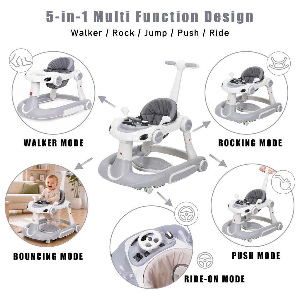 SIYI-Baby walker Baby Walker 5-in-1 for 6-18 Months Toddler, Interactive Sit-to-Stand Learning Walker with Music Lights, Bounce Panel, Lockable Wheels,